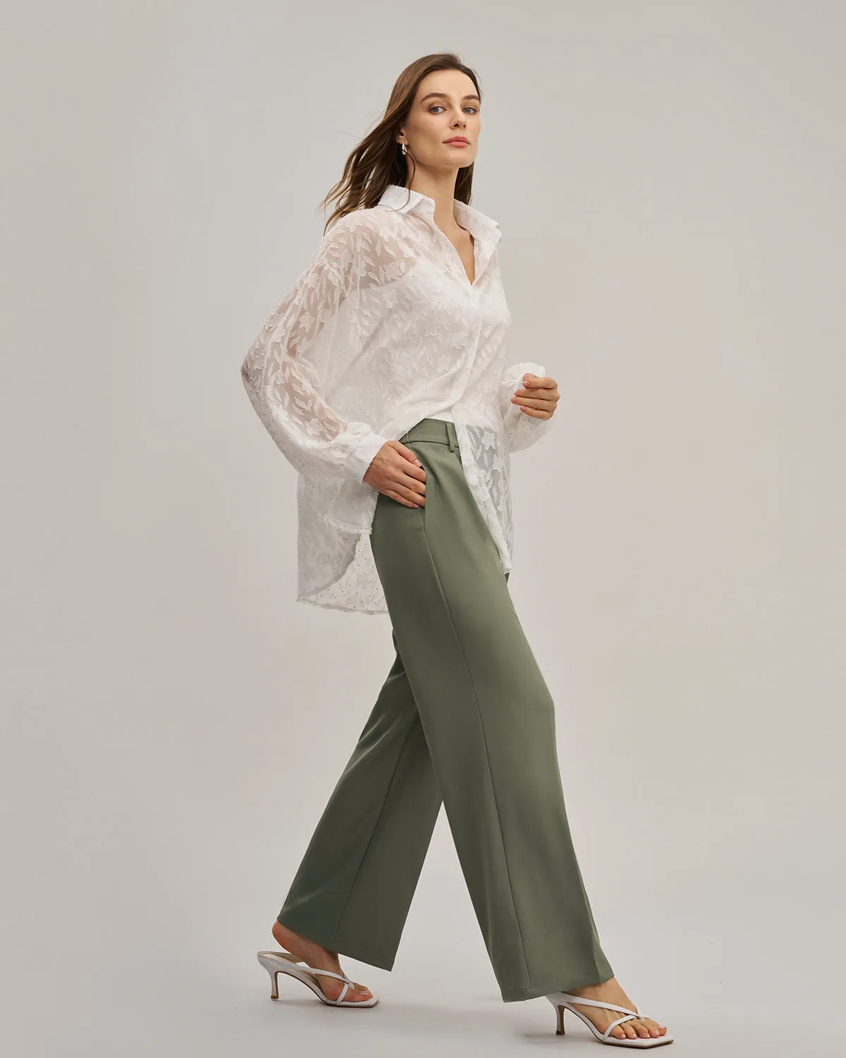 Green Elastic Waist Straight Pants sold by rihoas product image thumbnail 3