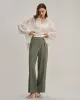 Green Elastic Waist Straight Pants sold by rihoas