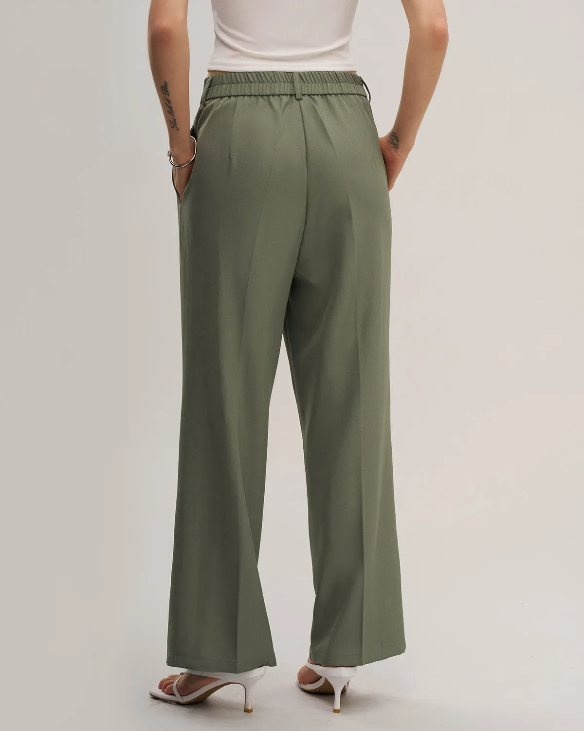 Green Elastic Waist Straight Pants sold by rihoas product image thumbnail 2