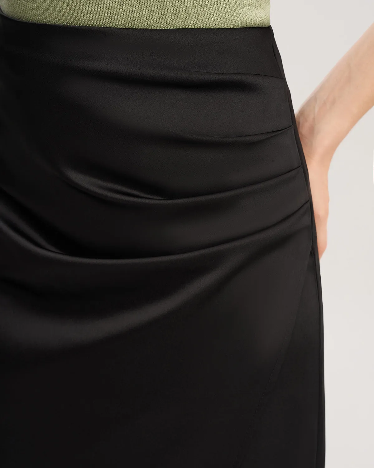 Black Ruched Wrap Midi Skirt sold by rihoas product image thumbnail 2