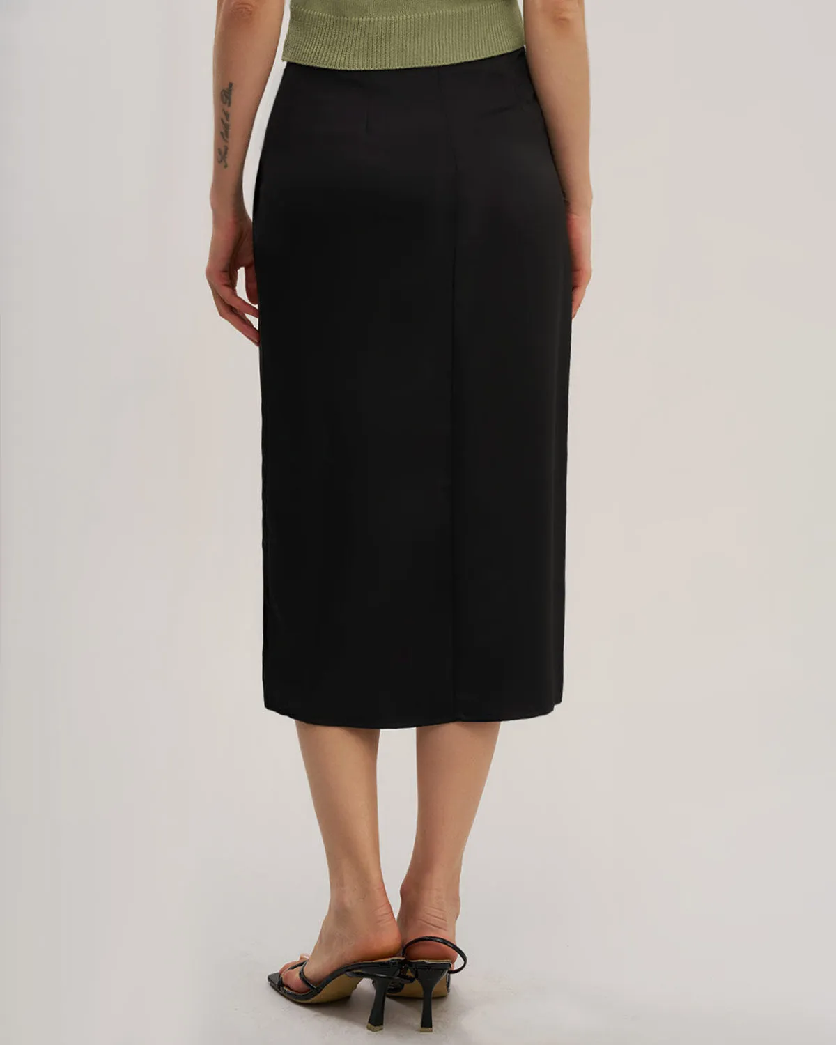 Black Ruched Wrap Midi Skirt sold by rihoas product image thumbnail 4