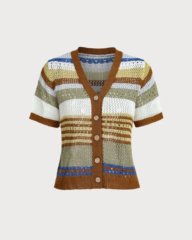 Striped V Neck Cardigan sold by rihoas