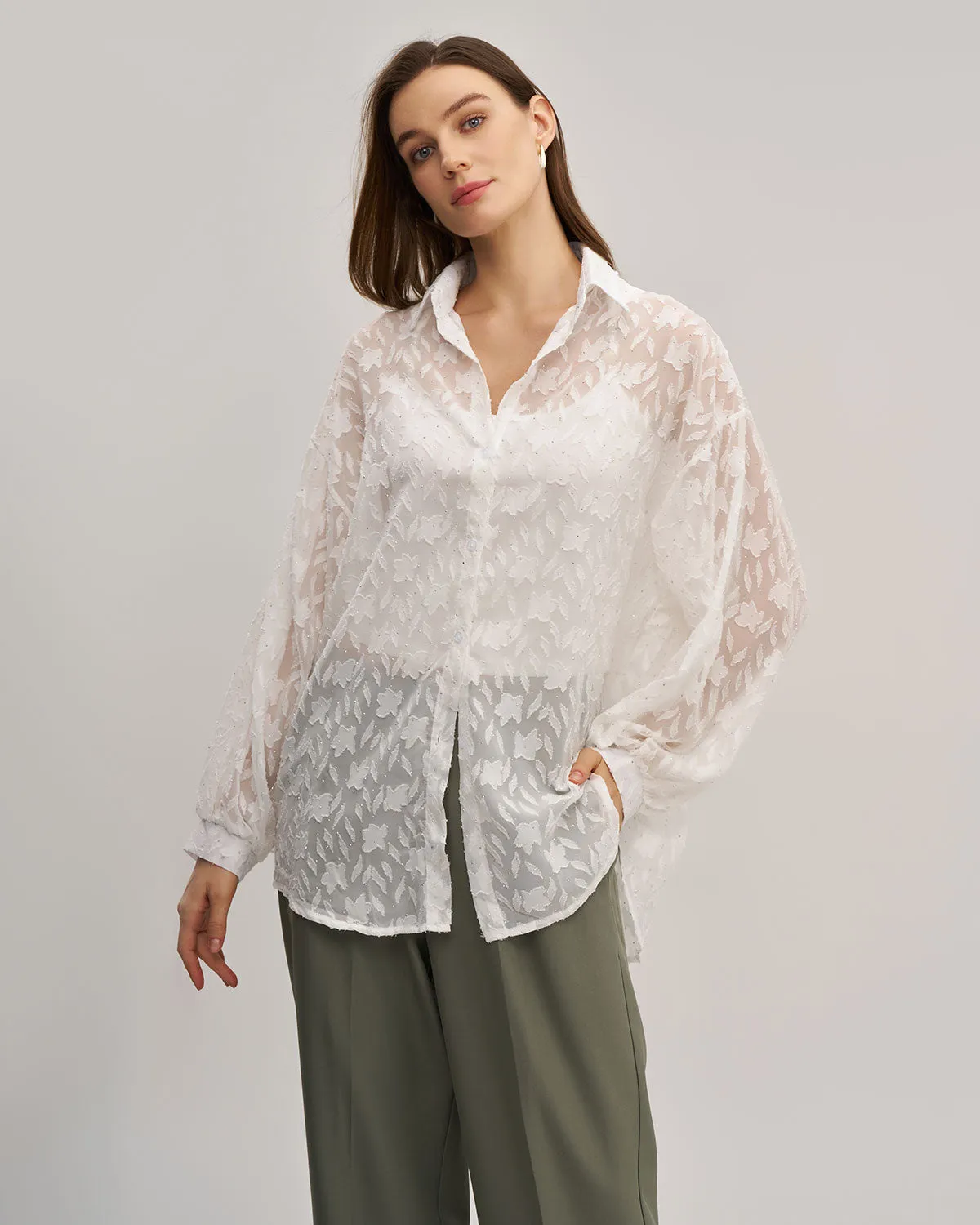 White Jacquard See Through Shirt sold by rihoas