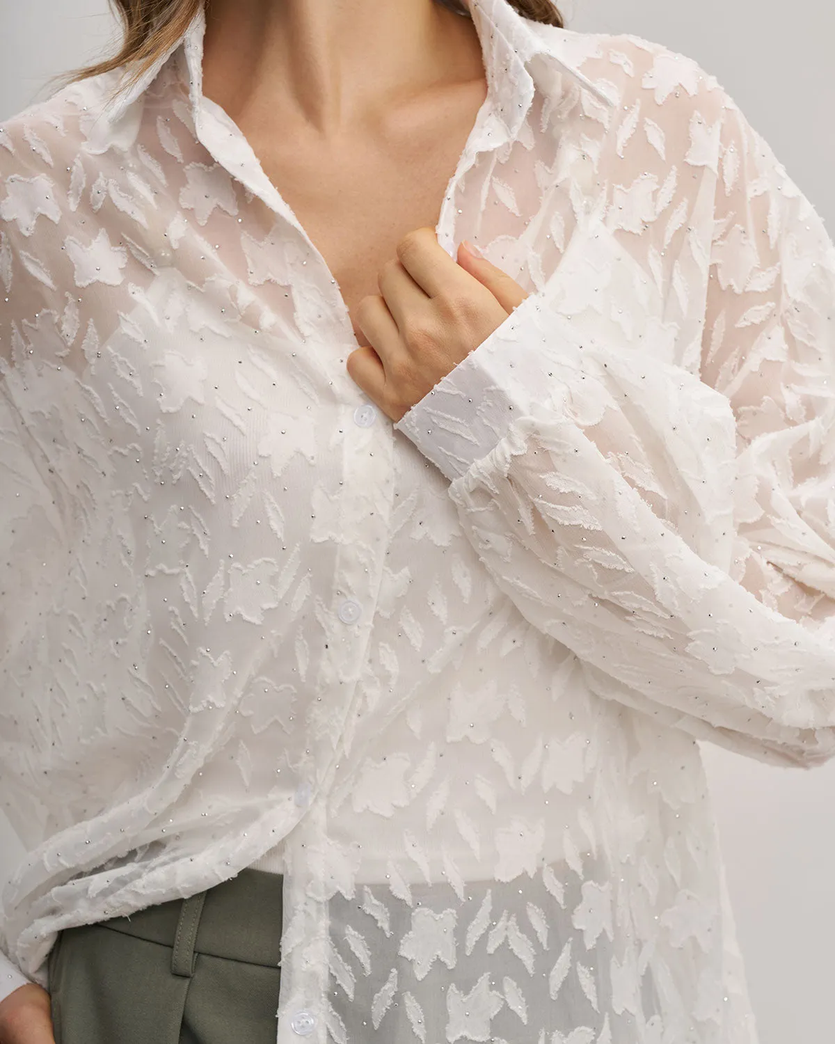 White Jacquard See Through Shirt sold by rihoas product image thumbnail 2