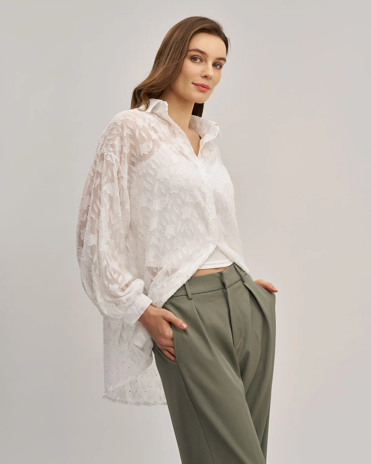 White Jacquard See Through Shirt sold by rihoas product image thumbnail 3