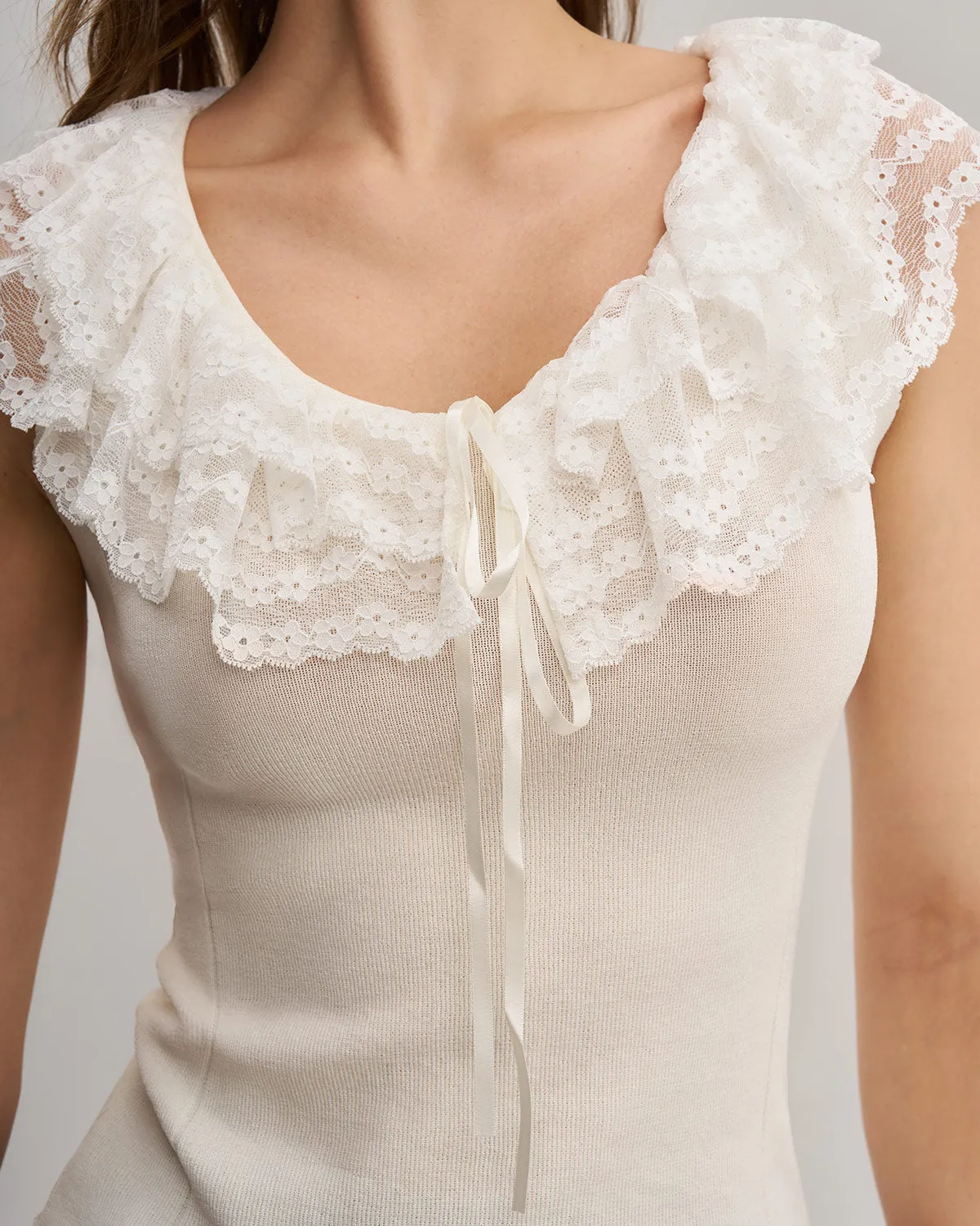 Apricot U Neck Lace Vest sold by rihoas product image thumbnail 2