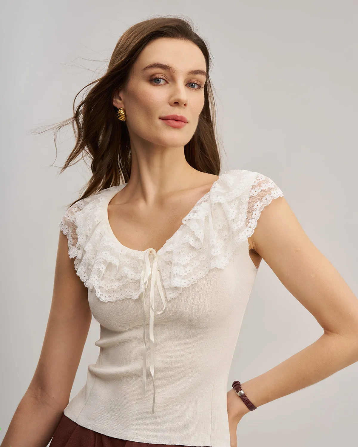 Apricot U Neck Lace Vest sold by rihoas product image thumbnail 3