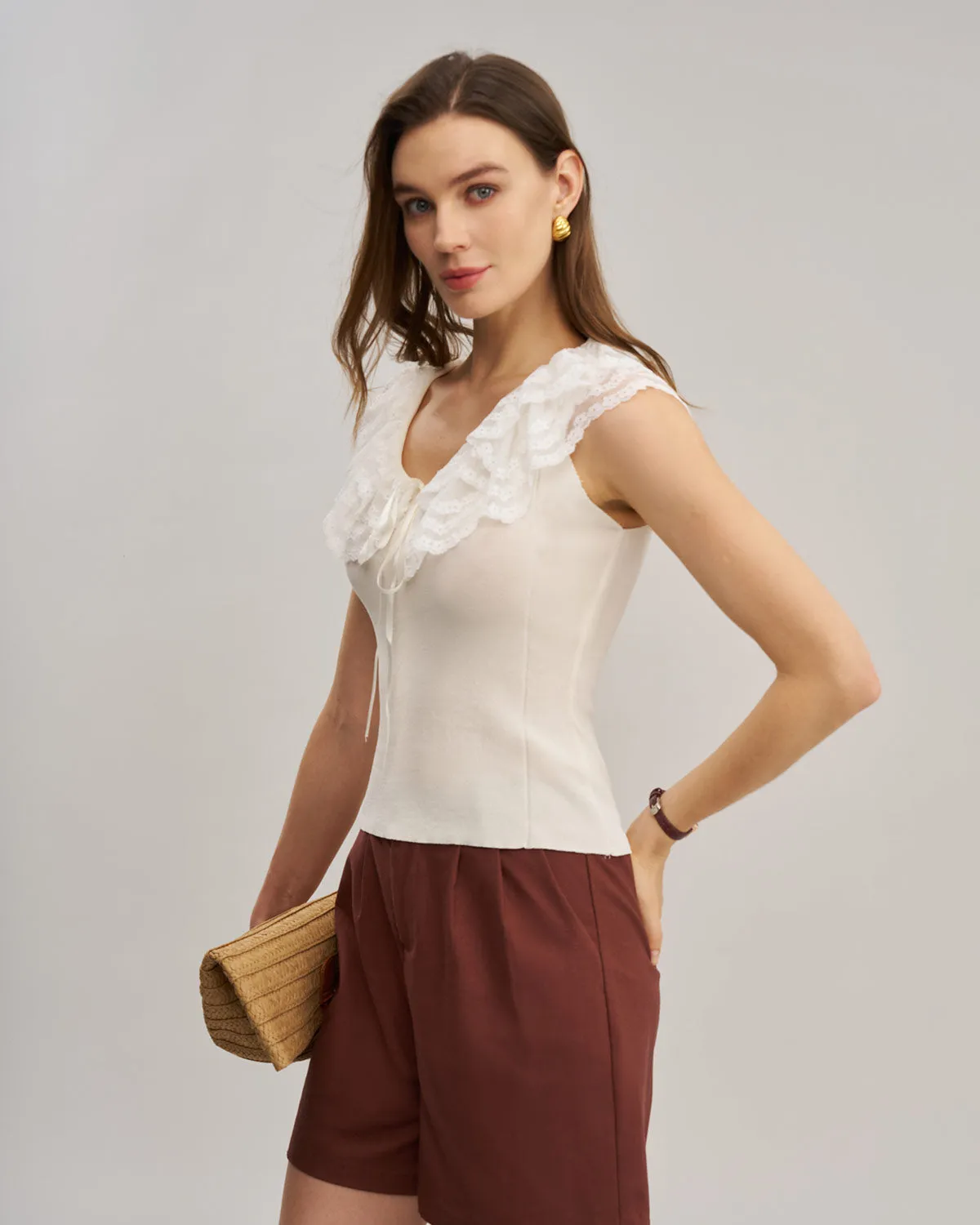 Apricot U Neck Lace Vest sold by rihoas product image thumbnail 4