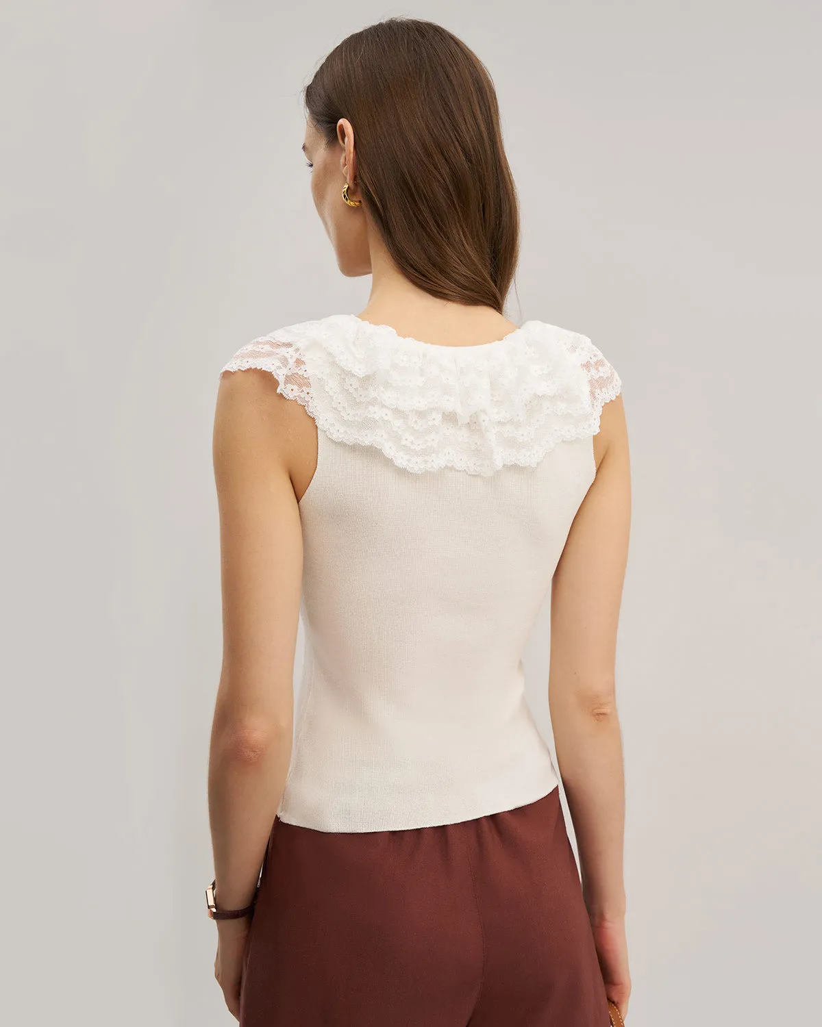 Apricot U Neck Lace Vest sold by rihoas product image thumbnail 5