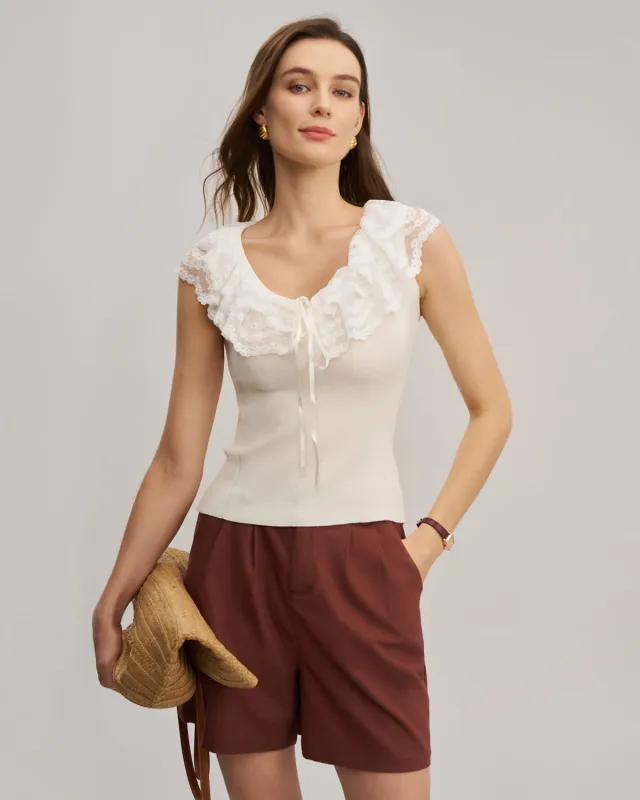 Apricot U Neck Lace Vest sold by rihoas