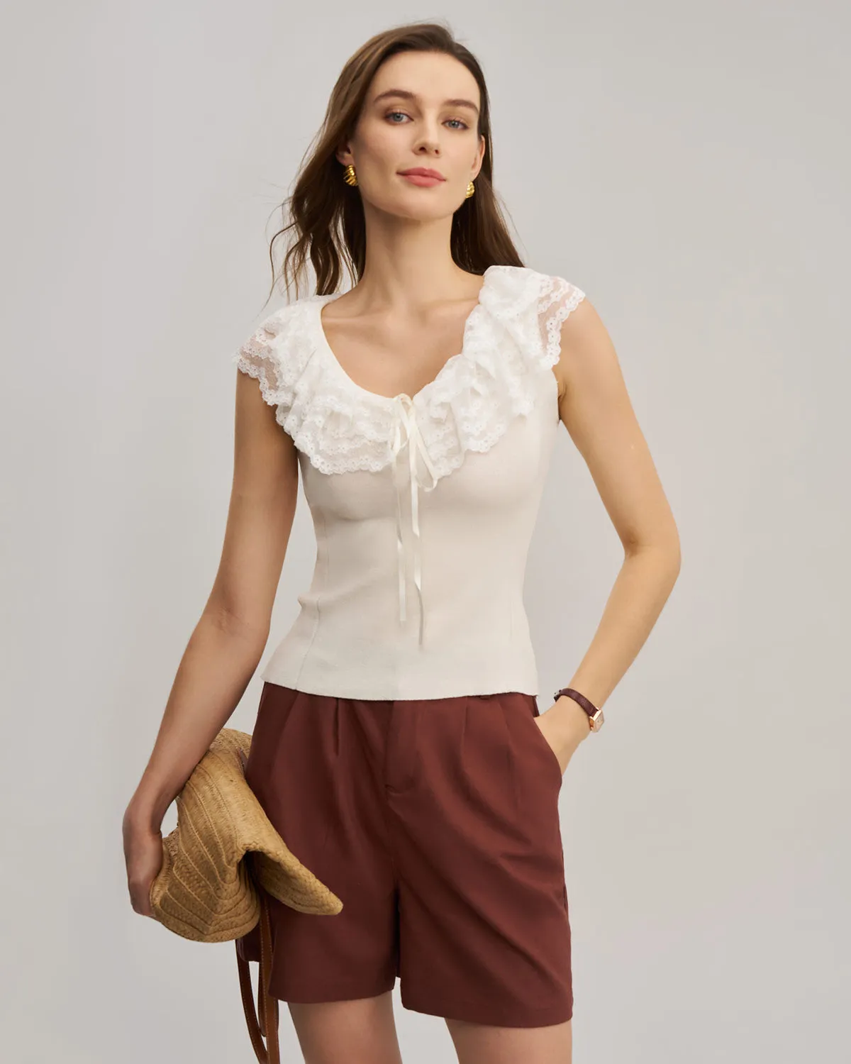 Apricot U Neck Lace Vest sold by rihoas