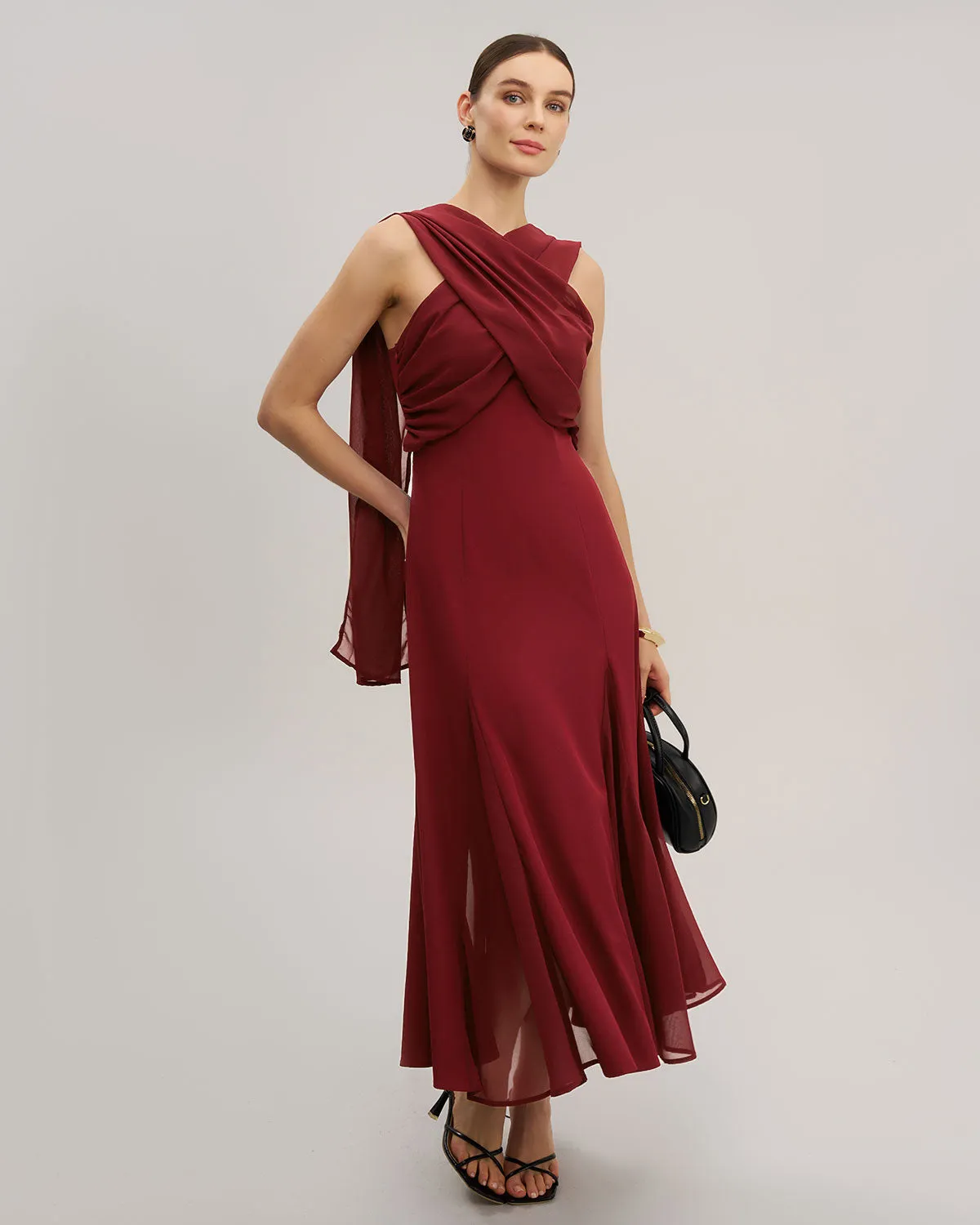 Wine Red Flowy Sleeveless Maxi Dress sold by rihoas product image thumbnail 2