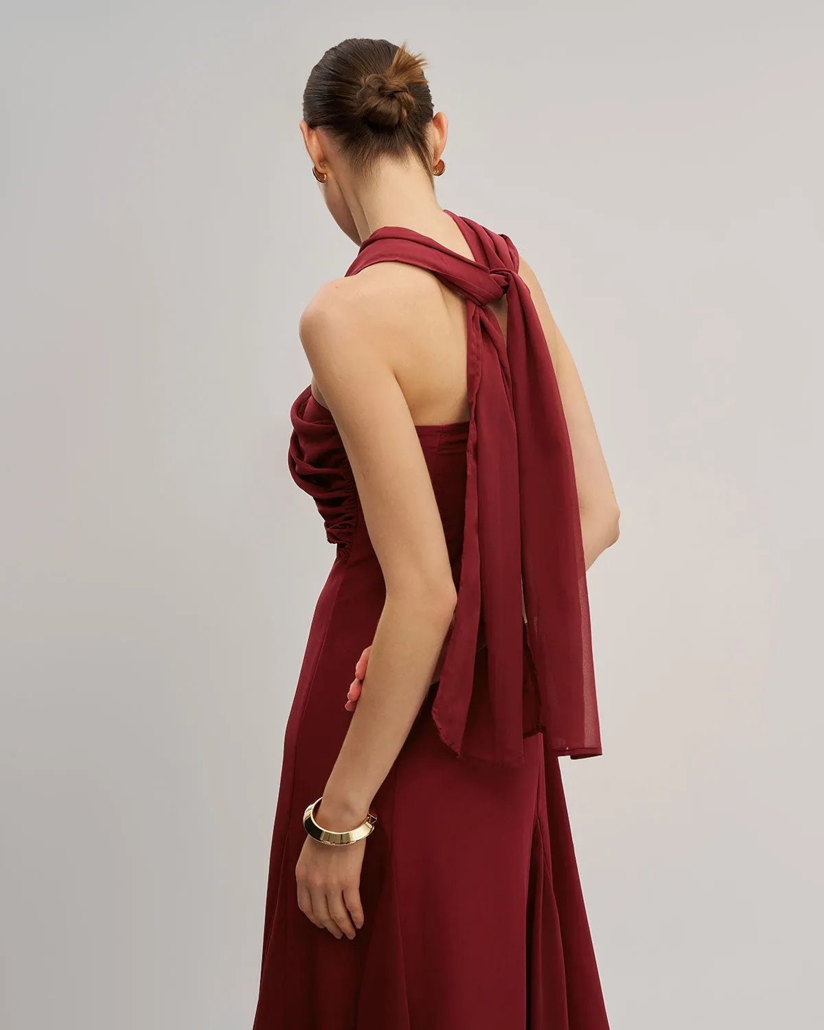 Wine Red Flowy Sleeveless Maxi Dress sold by rihoas product image thumbnail 3