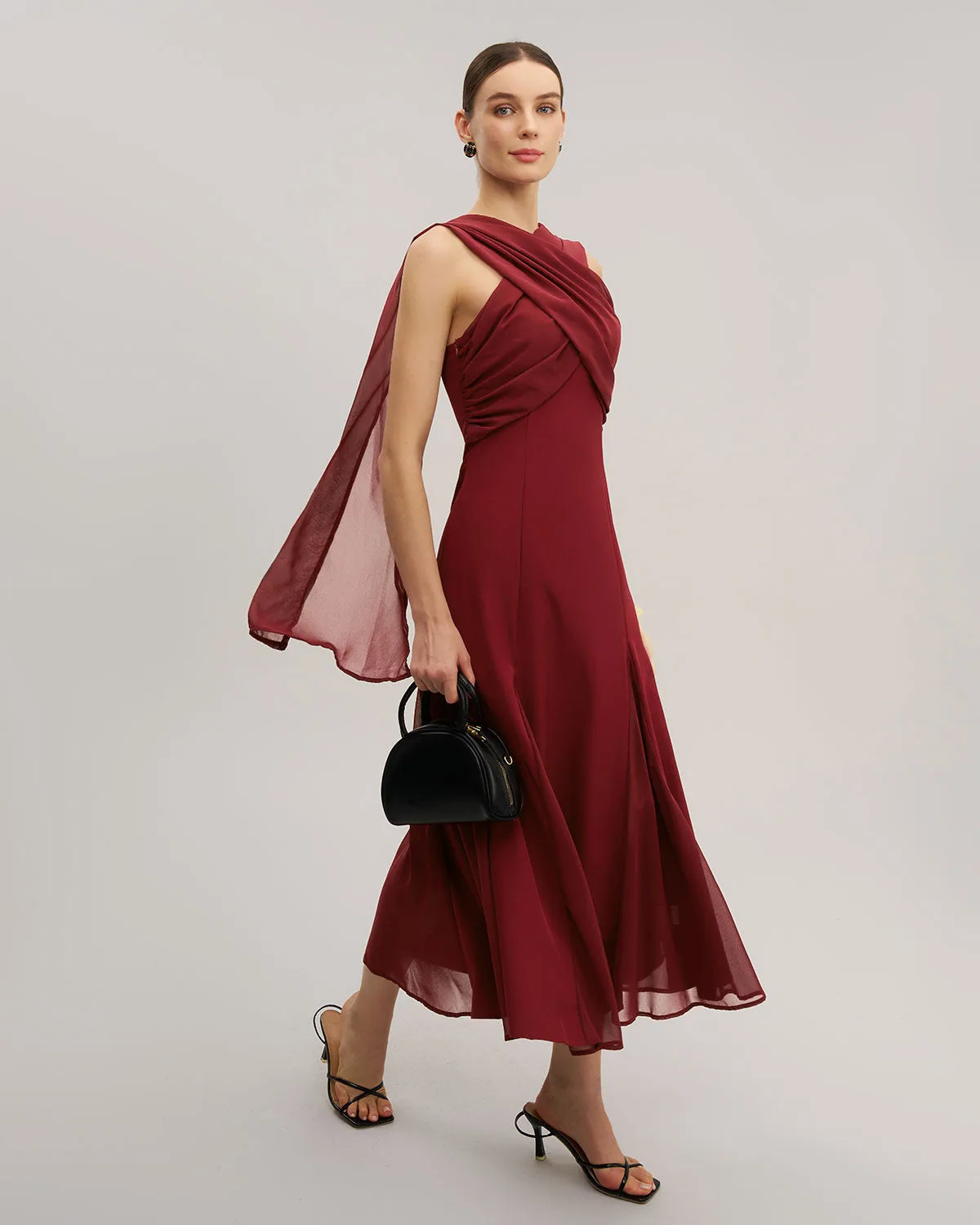 Wine Red Flowy Sleeveless Maxi Dress sold by rihoas product image thumbnail 4