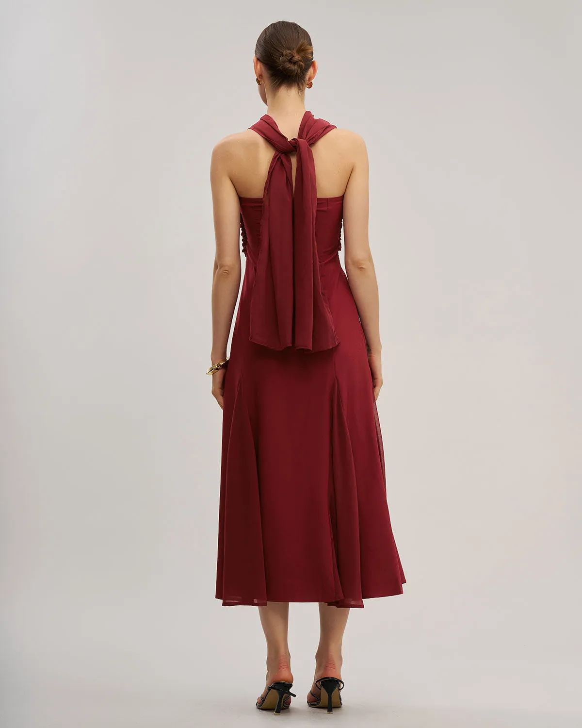 Wine Red Flowy Sleeveless Maxi Dress sold by rihoas product image thumbnail 5