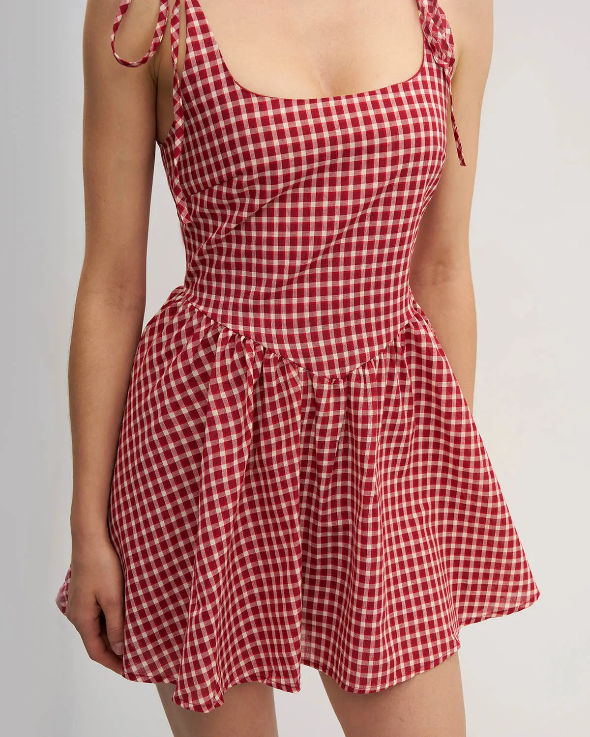 Red Plaid Tie Strap Mini Dress sold by rihoas product image thumbnail 3