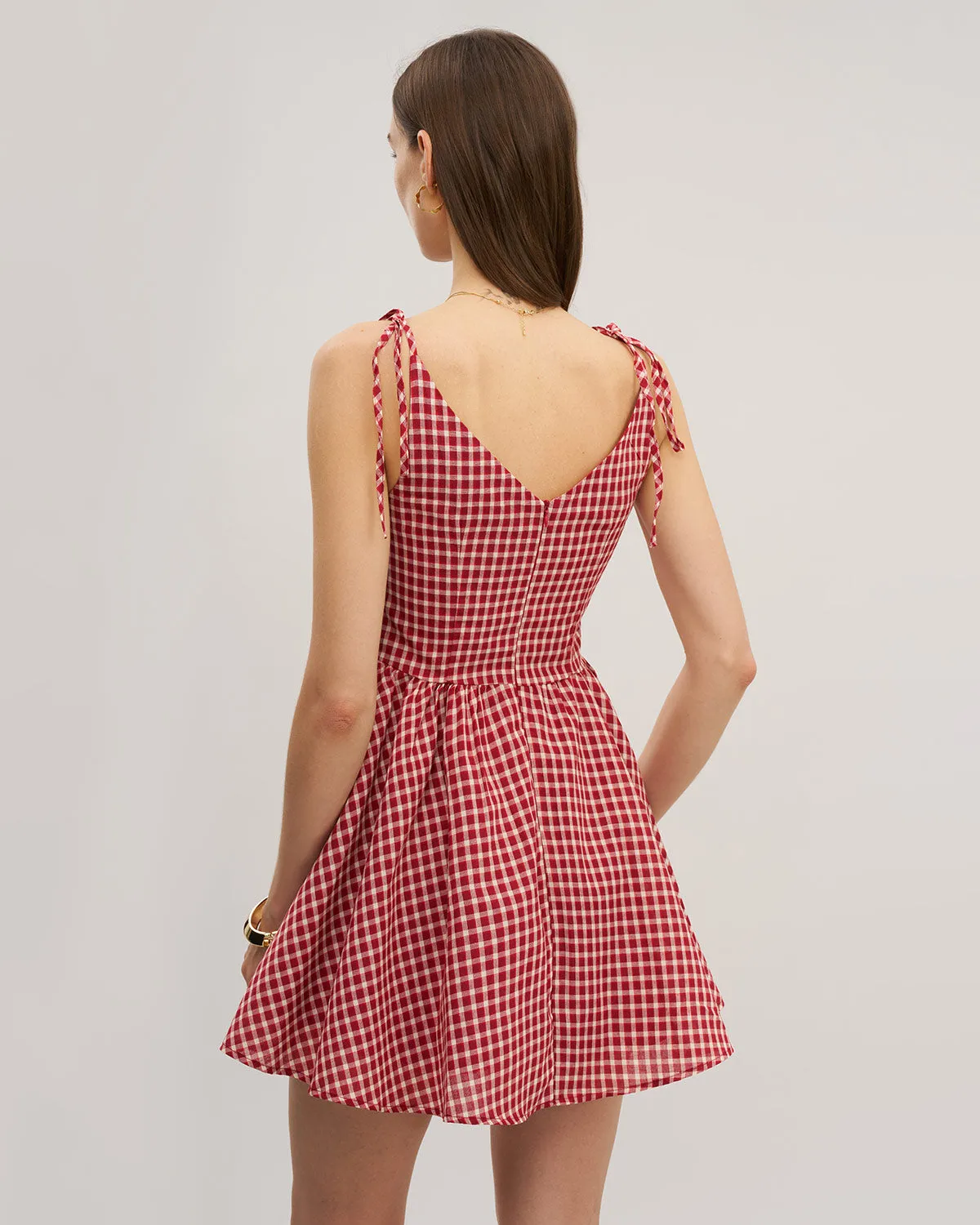 Red Plaid Tie Strap Mini Dress sold by rihoas product image thumbnail 5