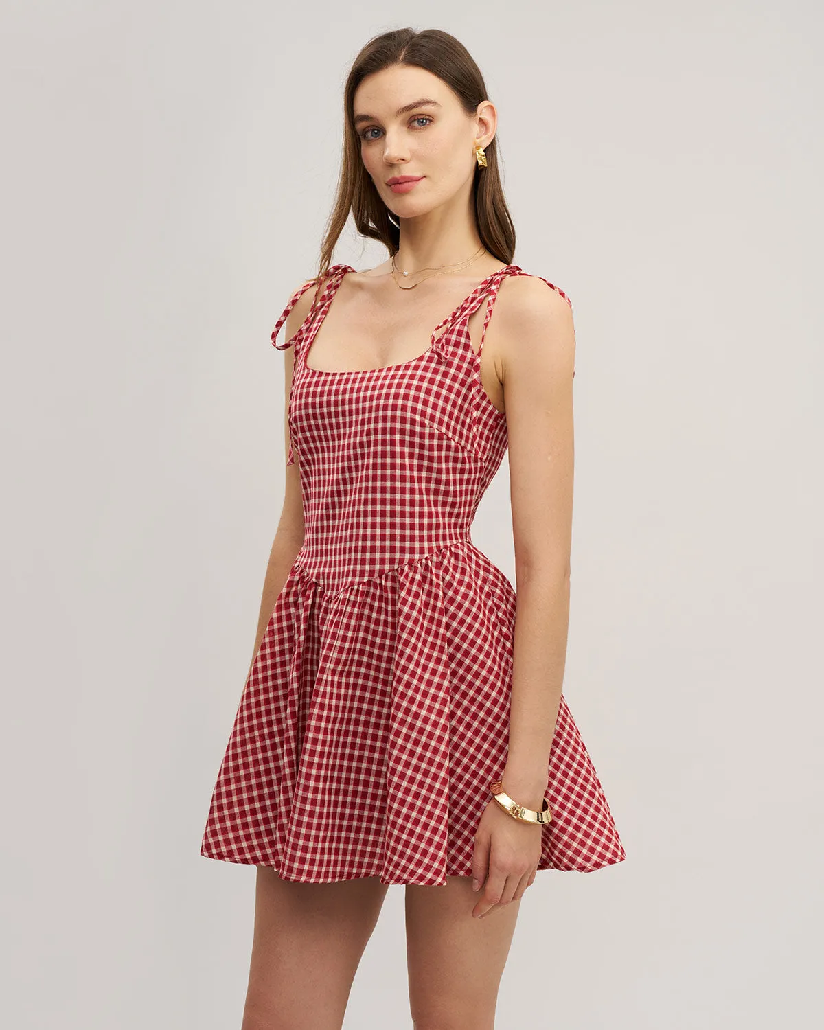 Red Plaid Tie Strap Mini Dress sold by rihoas