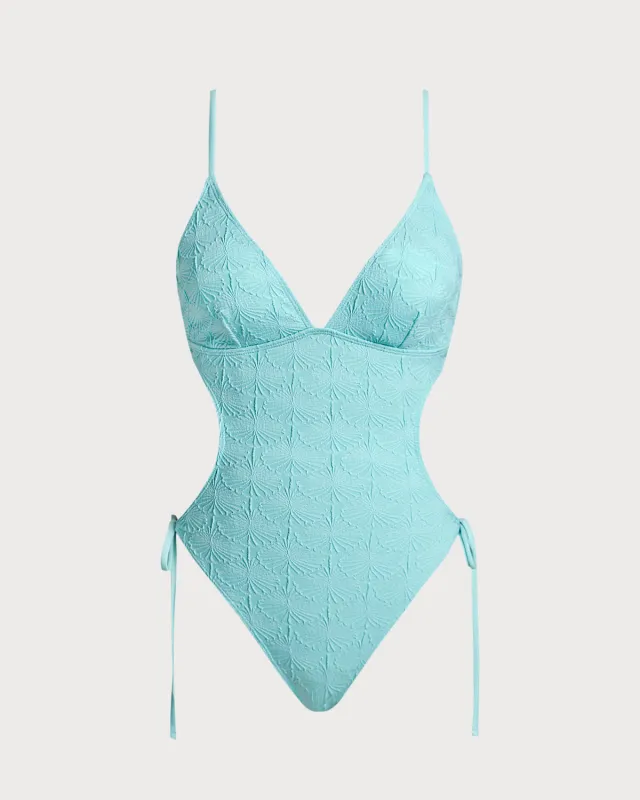 Blue Textured Bralette One-Piece Swimsuit sold by rihoas