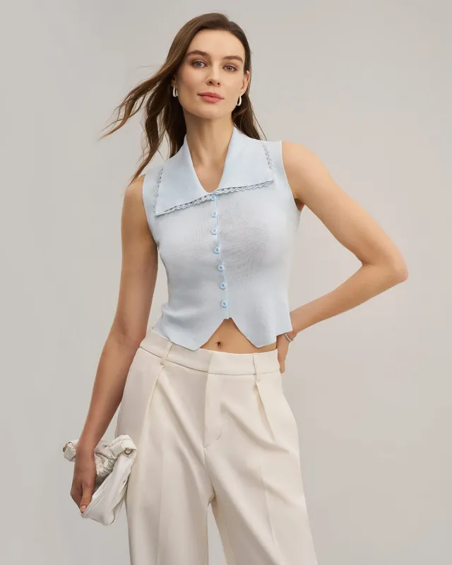 Blue Knit Cropped Tank Top sold by rihoas