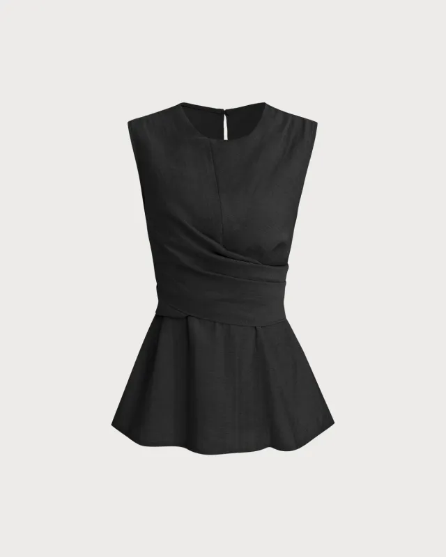 Black Round Neck Wrap Tank Top sold by rihoas