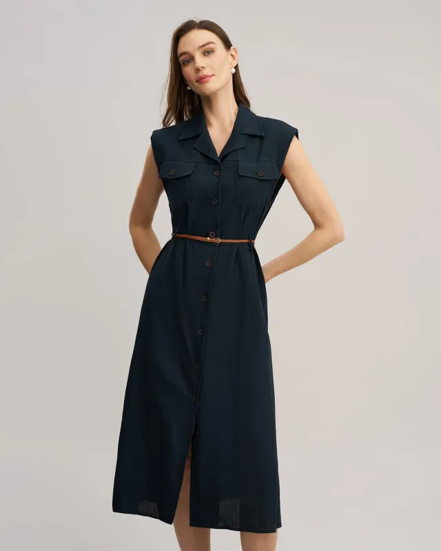 Blue Sleeveless Belted Midi Dress sold by rihoas