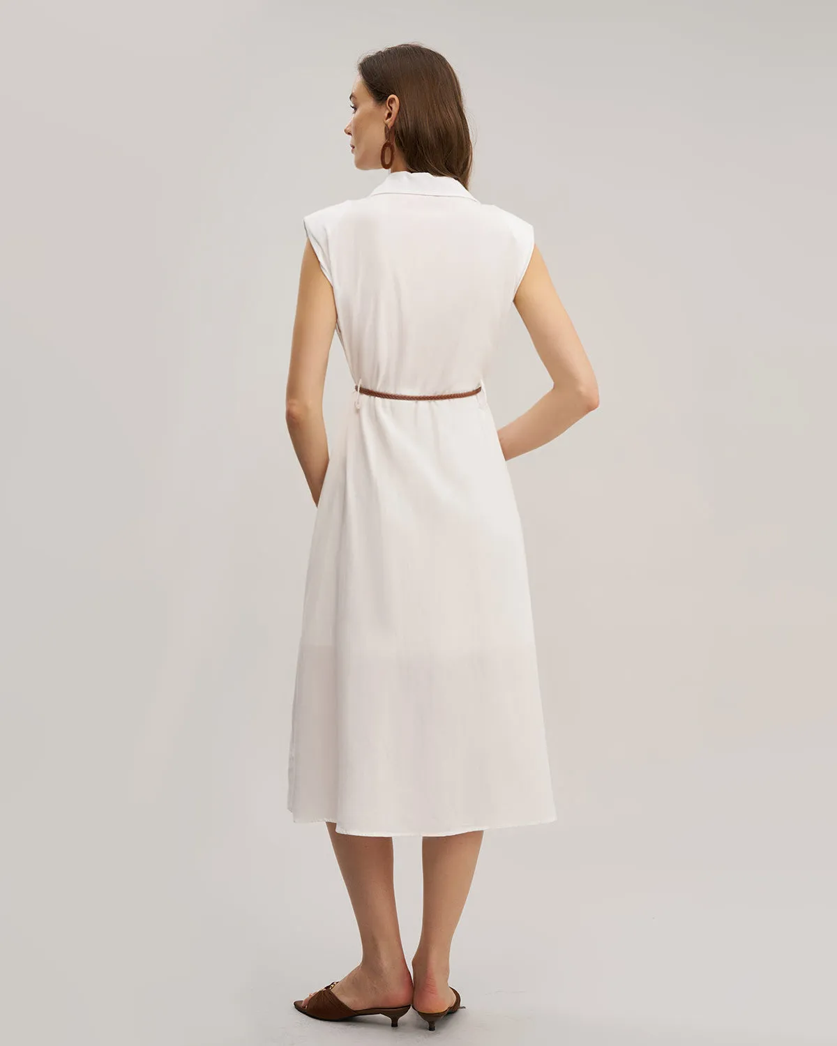 White Sleeveless Belted Midi Dress sold by rihoas product image thumbnail 5