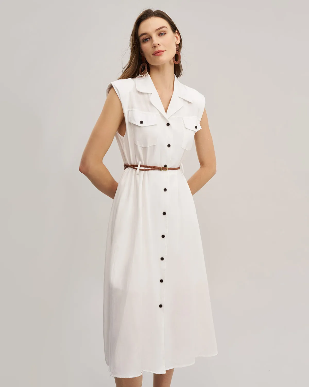 White Sleeveless Belted Midi Dress sold by rihoas