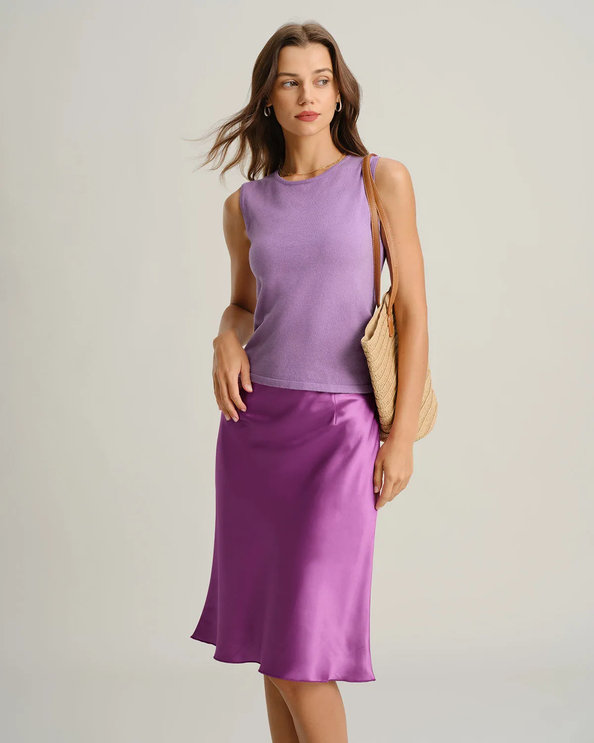 Purple Round Neck Ribbed Knit Tee sold by rihoas product image thumbnail 4