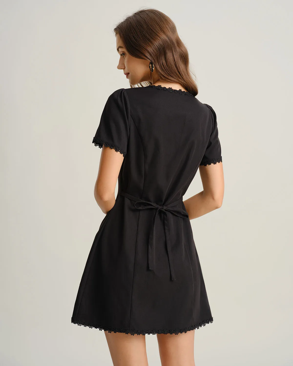 Black Square Neck Button Mini Dress sold by rihoas product image thumbnail 3