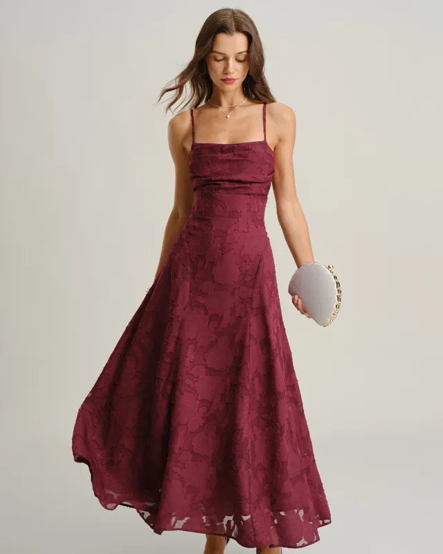 Wine Red Jacquard Slip Maxi Dress sold by rihoas