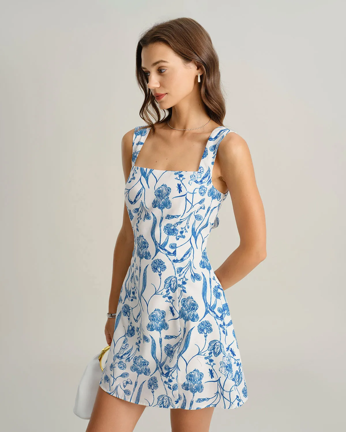 Blue Floral Tie-back Slip Mini Dress sold by rihoas product image thumbnail 3