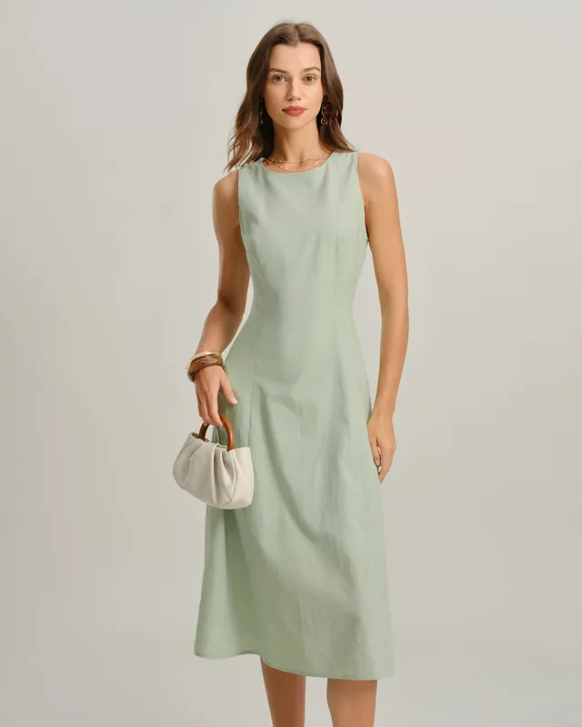 Green Round Neck Sleeveless Midi Dress sold by rihoas