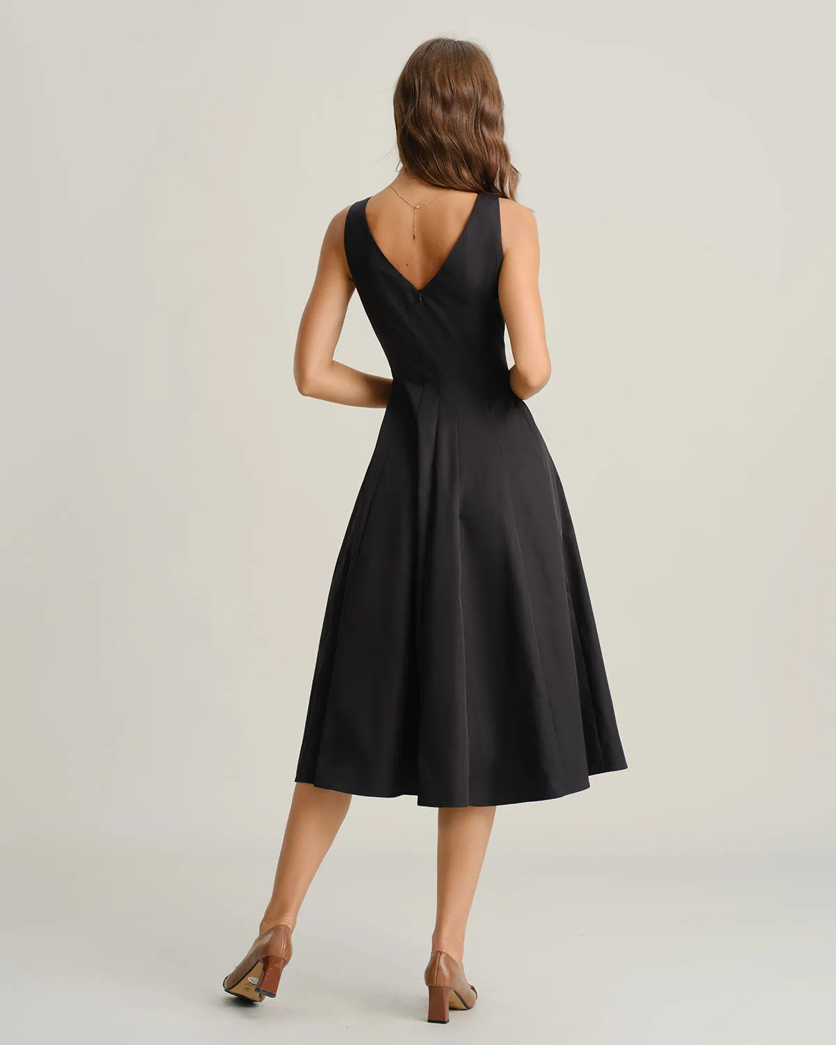 Black V Neck Sleeveless Midi Dress sold by rihoas product image thumbnail 5
