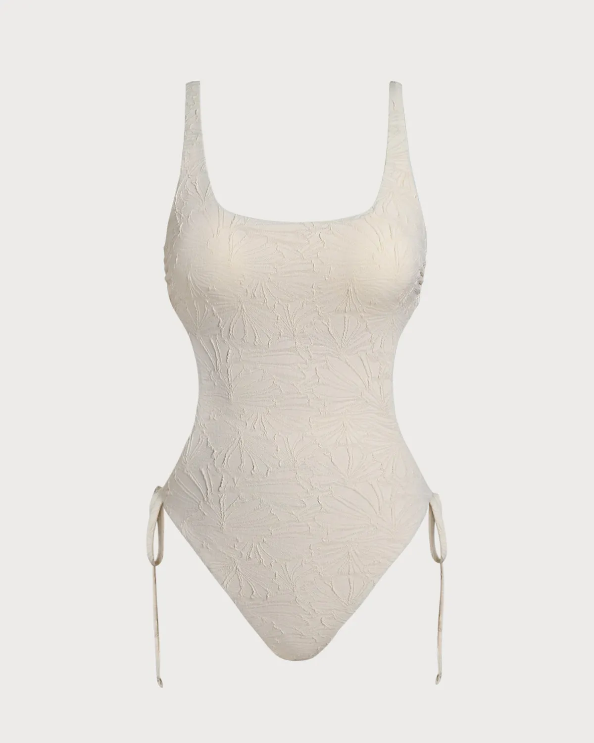 Off White Textured Bralette One-Piece Swimsuit sold by rihoas