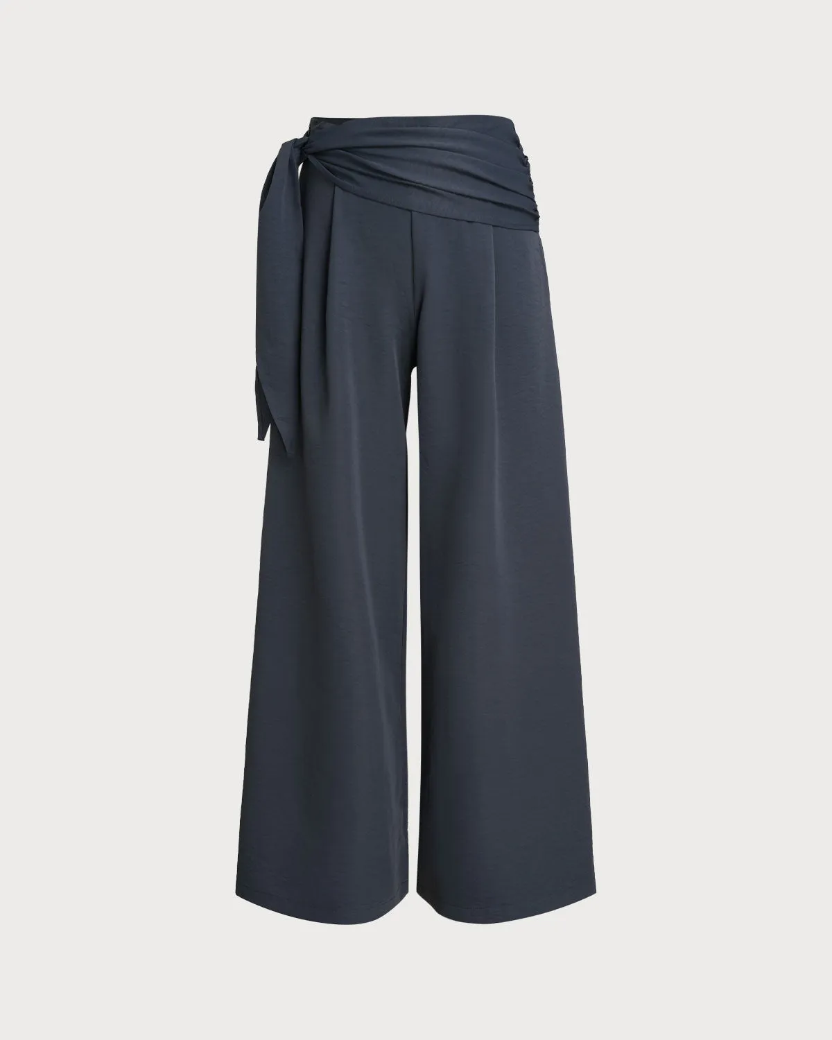 Blue Elastic Waist Casual Wide Leg Pants sold by rihoas