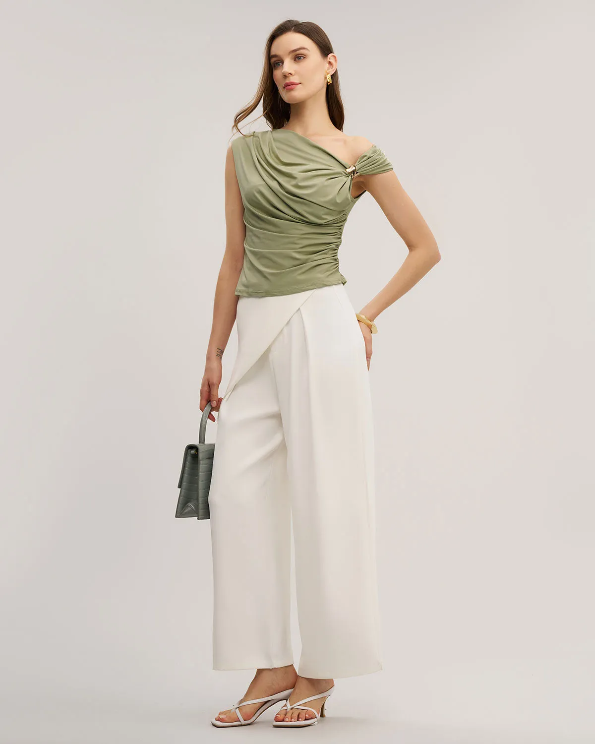Green Cowl Neck Ruched Tee sold by rihoas product image thumbnail 4