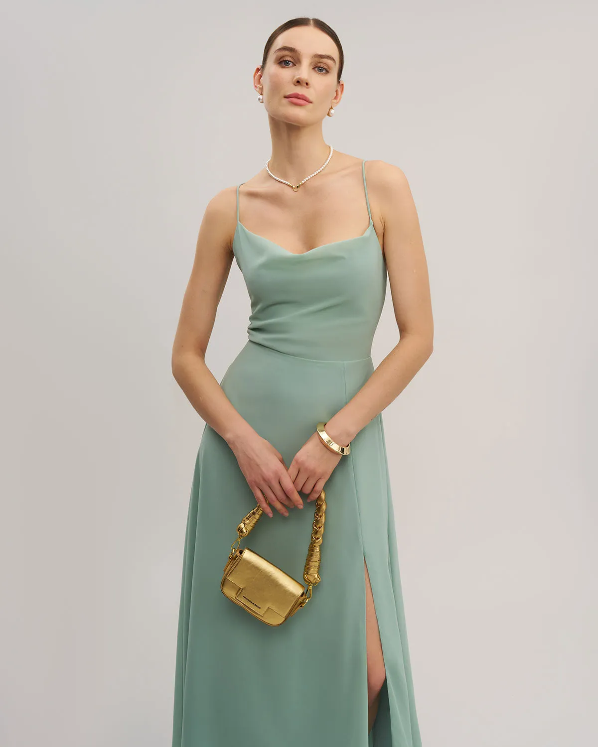 Green Slit Slip Maxi Dress sold by rihoas product image thumbnail 4