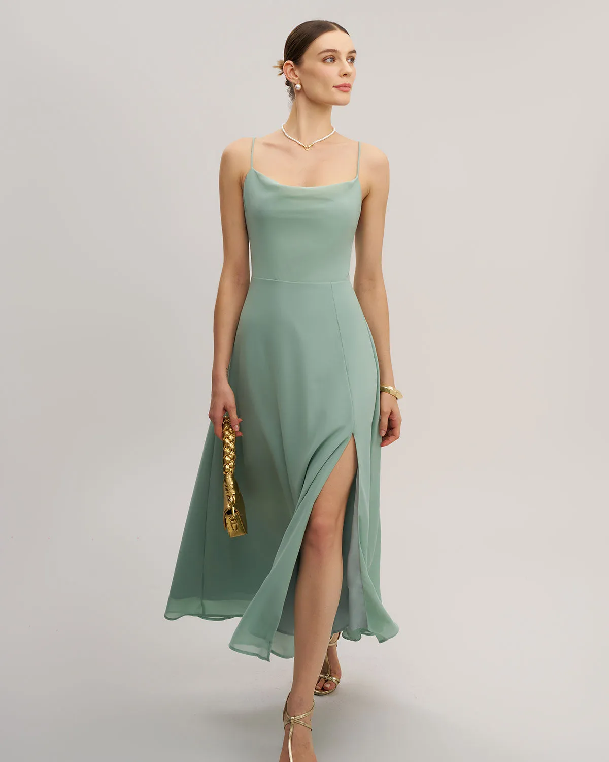 Green Slit Slip Maxi Dress sold by rihoas product image thumbnail 2