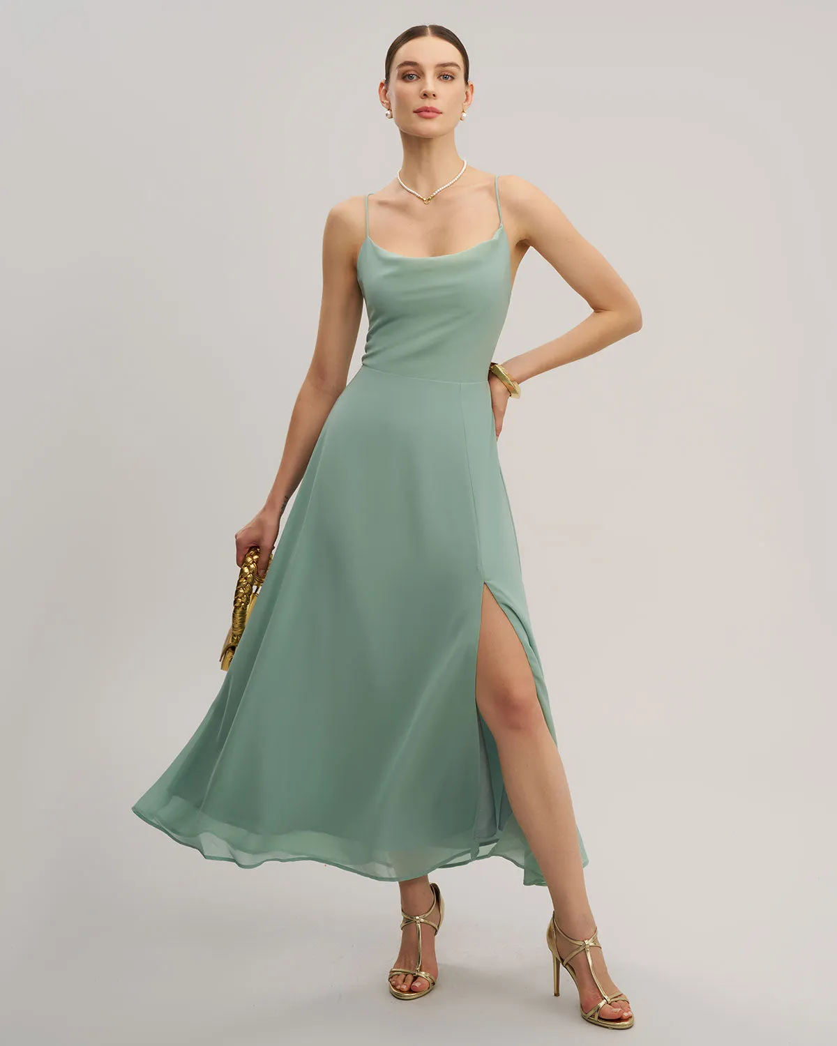 Green Slit Slip Maxi Dress sold by rihoas product image thumbnail 3