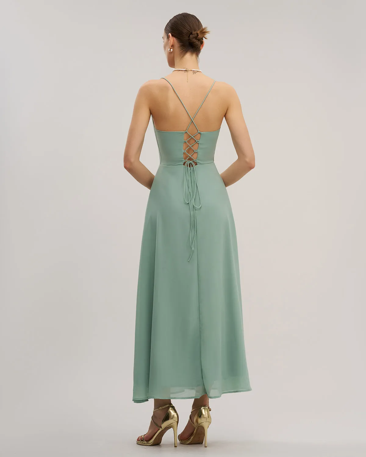 Green Slit Slip Maxi Dress sold by rihoas product image thumbnail 5