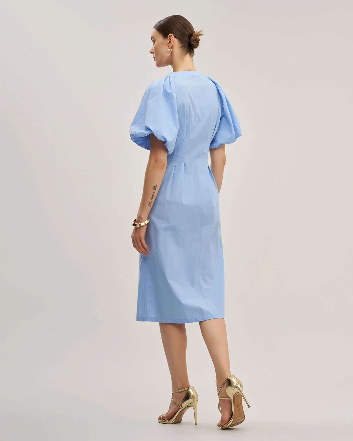 Blue Half Sleeve Button Midi Dress sold by rihoas product image thumbnail 5