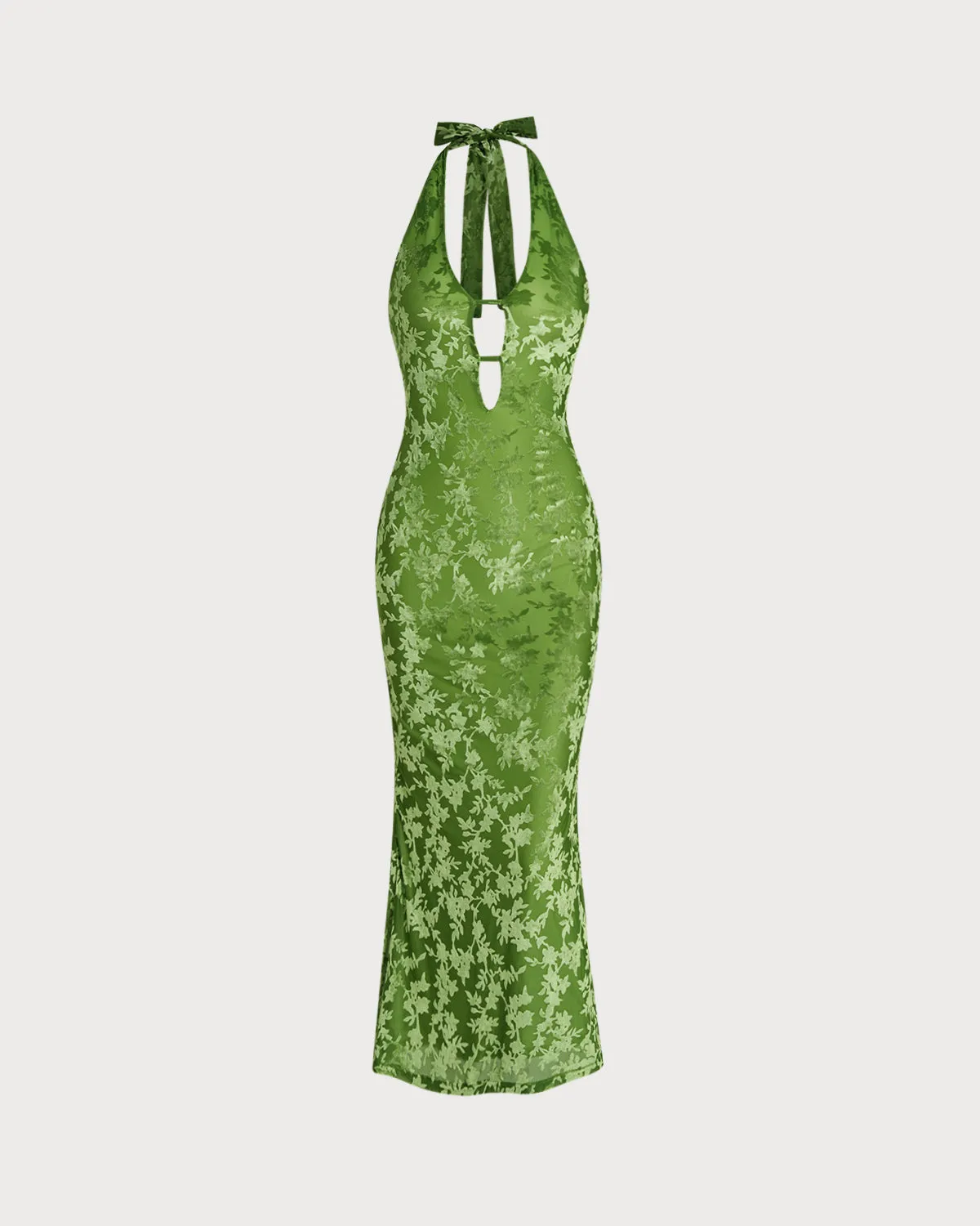 Green Floral Bodycon Halter Maxi Dress sold by rihoas