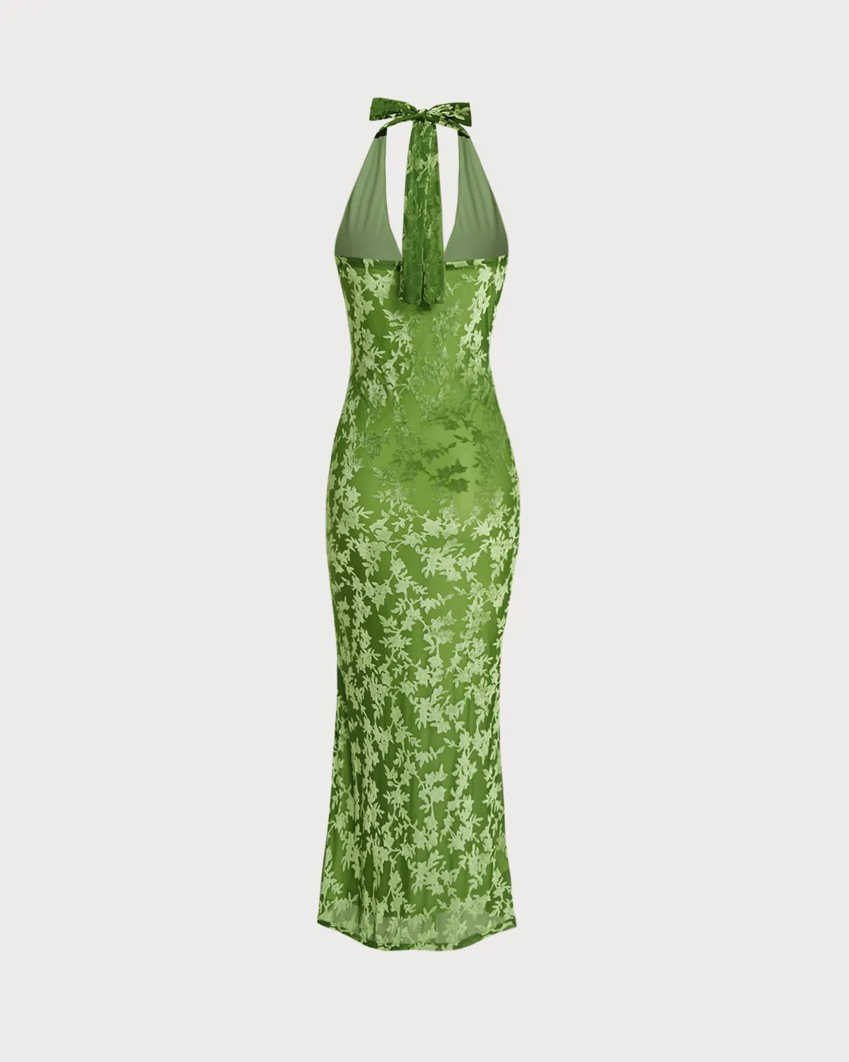 Green Floral Bodycon Halter Maxi Dress sold by rihoas product image thumbnail 2