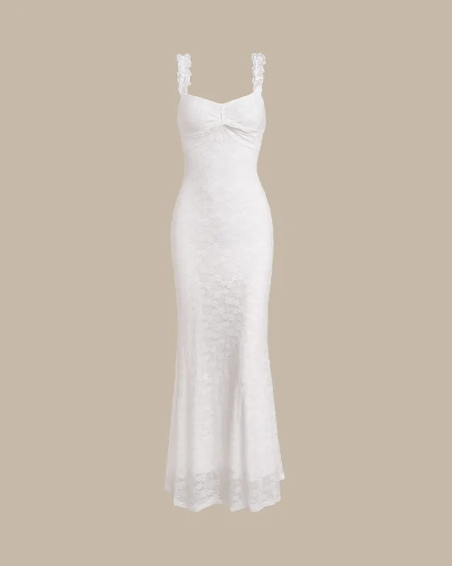 White Lace Bodycon Slip Maxi Dress sold by rihoas