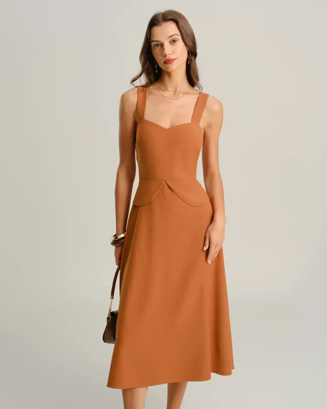 Caramel Sweetheart Neck Slip Midi Dress sold by rihoas