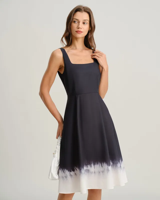 Black Contrast Square Neck Slip Midi Dress sold by rihoas