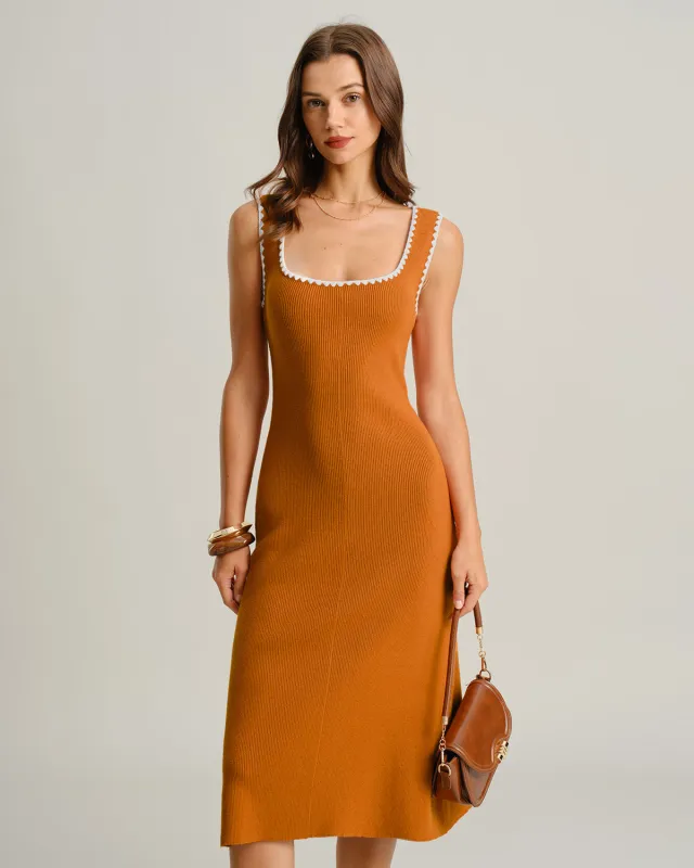 Brown Contrast Slip Sweater Dress sold by rihoas