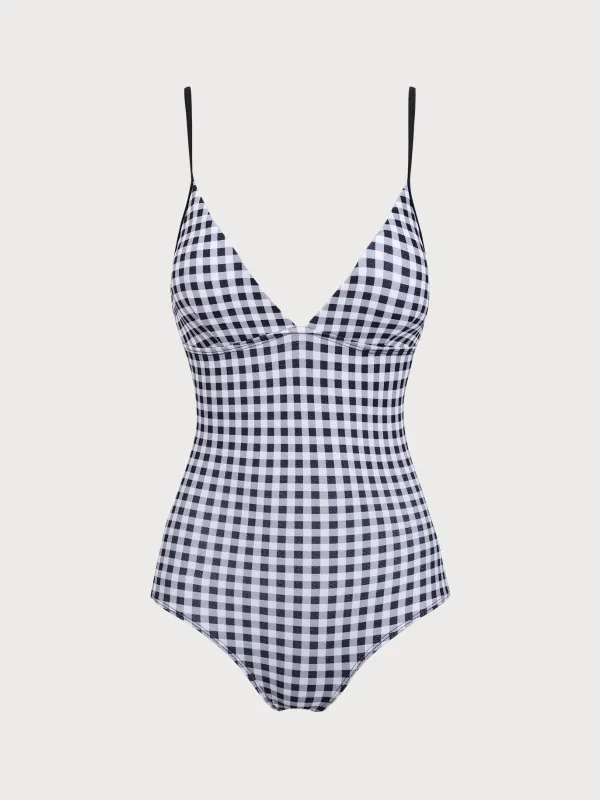 Black Plaid One-Piece Swimsuit sold by rihoas