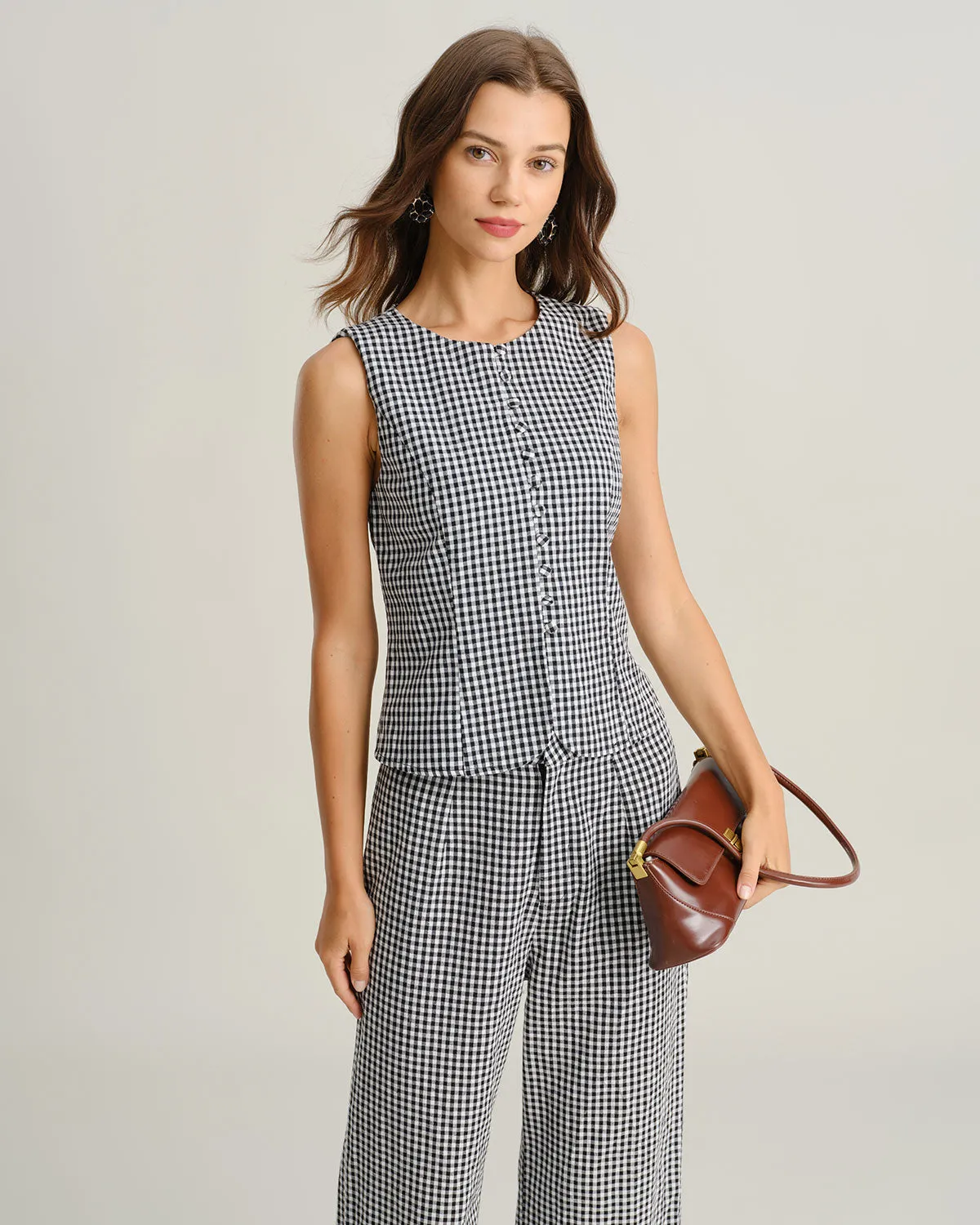 Black Plaid Button Vest sold by rihoas product image thumbnail 3